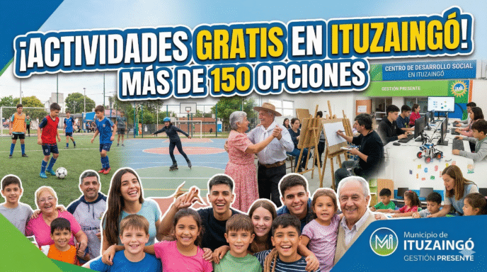 Actividades gratuitas en Ituzaingó: vecinos participando de deportes, arte y talleres en los Centros de Desarrollo Social del Municipio.