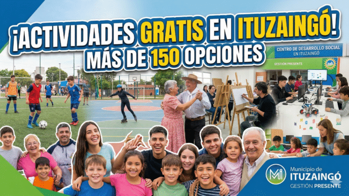 Actividades gratuitas en Ituzaingó: vecinos participando de deportes, arte y talleres en los Centros de Desarrollo Social del Municipio.