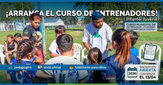Entrenador dando clases de fútbol a niños en Ituzaingó, promoción del curso gratuito con rápida salida laboral en el Polideportivo La Torcaza
