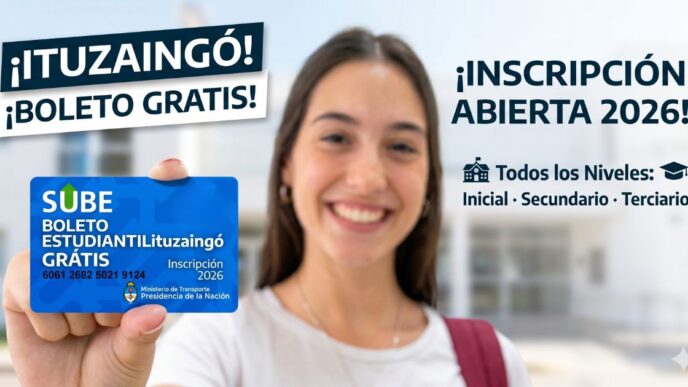 Estudiante de Ituzaingó mostrando su tarjeta SUBE para el Boleto Estudiantil gratuito 2026