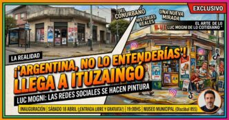 Obra viral de Luc Mogni sobre el conurbano exhibida en el Museo Histórico Municipal de Ituzaingó.