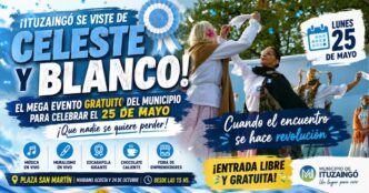 Festejos por el 25 de mayo en Ituzaingó, vecinos disfrutando de la gran fiesta patria gratuita y shows en vivo en la Plaza San Martín.