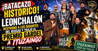 Banda Leonchalón de Ituzaingó celebrando tras ganar el Premio Gardel a Mejor Álbum de Reggae por La Respuesta.