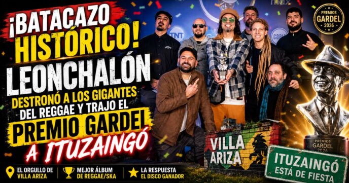 Banda Leonchalón de Ituzaingó celebrando tras ganar el Premio Gardel a Mejor Álbum de Reggae por La Respuesta.