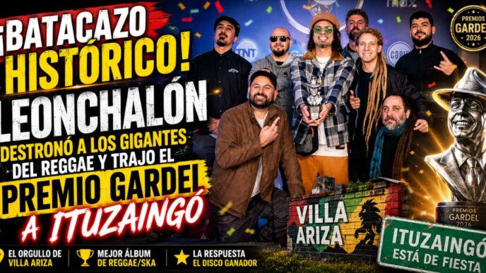 Banda Leonchalón de Ituzaingó celebrando tras ganar el Premio Gardel a Mejor Álbum de Reggae por La Respuesta.