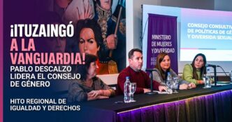 Pablo Descalzo y la ministra Estela Díaz encabezando el Consejo Consultivo de Políticas de Género en Ituzaingó.