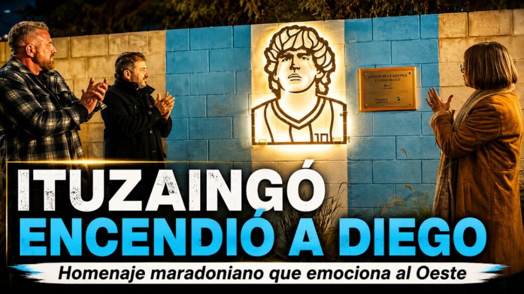 Miniatura de la noticia sobre el Diego Iluminado en Ituzaingó, con homenaje a Maradona en la Ciudad Deportiva del Club Atlético Ituzaingó y vecinos aplaudiendo.