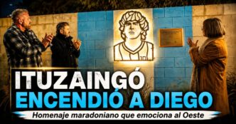 Miniatura de la noticia sobre el Diego Iluminado en Ituzaingó, con homenaje a Maradona en la Ciudad Deportiva del Club Atlético Ituzaingó y vecinos aplaudiendo.