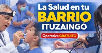 Profesionales de salud atienden a vecinos en el operativo gratuito “La Salud en tu Barrio” en Ituzaingó, con vacunación y controles médicos.