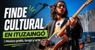 Músico tocando guitarra en vivo durante una actividad cultural gratuita en Ituzaingó, parte de la agenda cultural del fin de semana con música, tango y arte.