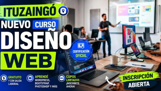 Curso gratuito de diseño web en Ituzaingó con certificación oficial, inscripción abierta y salida laboral para vecinos.