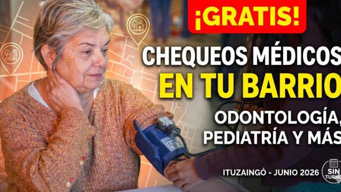 Vecina de Ituzaingó atendiéndose en los operativos de salud gratuitos. Chequeos médicos gratis en los barrios sin turno.