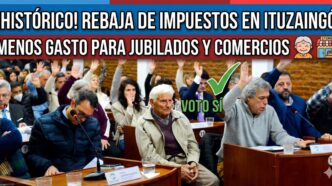 Concejales levantando la mano para aprobar la histórica rebaja de impuestos en Ituzaingó que beneficia a jubilados y pymes, derrotando el voto en contra de la oposición.