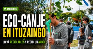 Eco-Canje en Ituzaingó: vecinos reciben árboles nativos a cambio de materiales reciclables