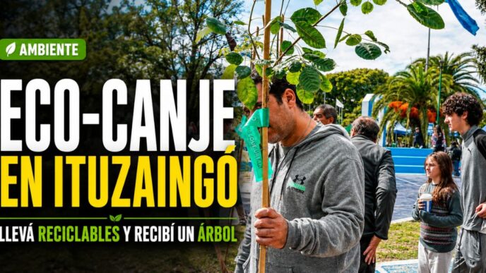 Eco-Canje en Ituzaingó: vecinos reciben árboles nativos a cambio de materiales reciclables