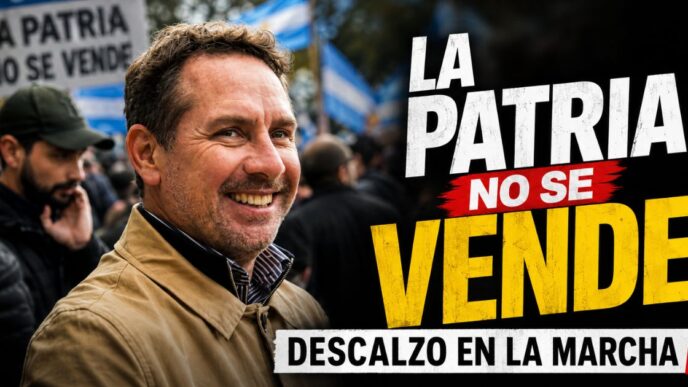 Pablo Descalzo en la marcha en defensa de la Ley de Tierras y la soberanía argentina