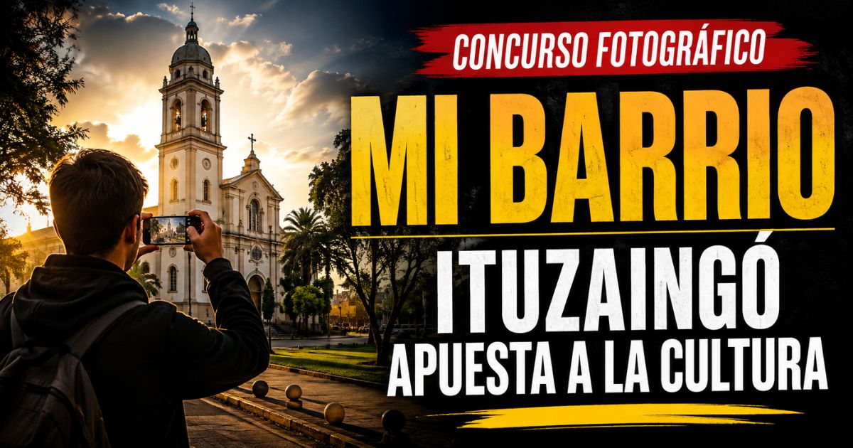 Concurso fotográfico Mi Barrio Ituzaingó con vecino fotografiando un rincón emblemático del distrito